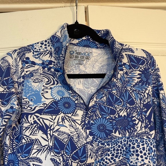 IBKUL Bamboo Gardens Blue and White Quarter Zip size S - Picture 3 of 13